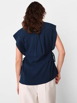 Whistles Tie Side Cap Sleeve Shirt, Navy - view 2, Navy