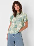 Whistles Floral Tie Neck Blouse, Blue/Multi