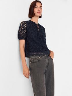Whistles Lace Tie Detail Blouse, Navy, Navy
