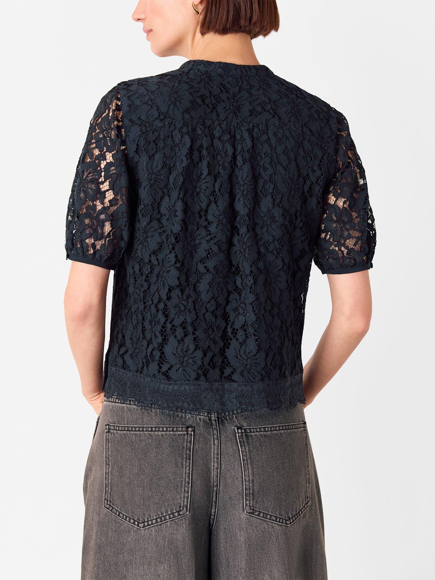 Product image 2 of 5, which shows Whistles Lace Tie Detail Blouse, Navy, 8