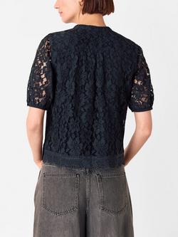 Whistles Lace Tie Detail Blouse, Navy - view 2, Navy