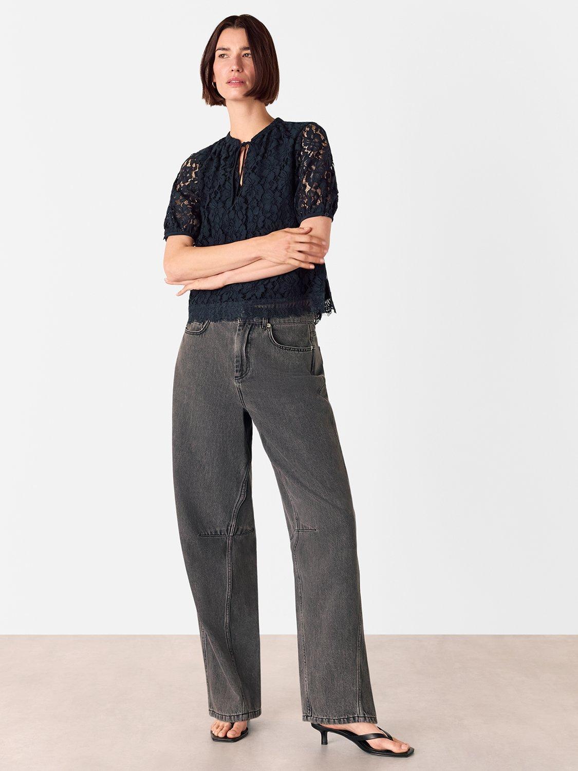 Product image 3 of 5, which shows Whistles Lace Tie Detail Blouse, Navy, 8