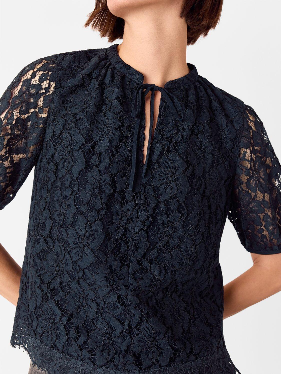 Product image 4 of 5, which shows Whistles Lace Tie Detail Blouse, Navy, 8