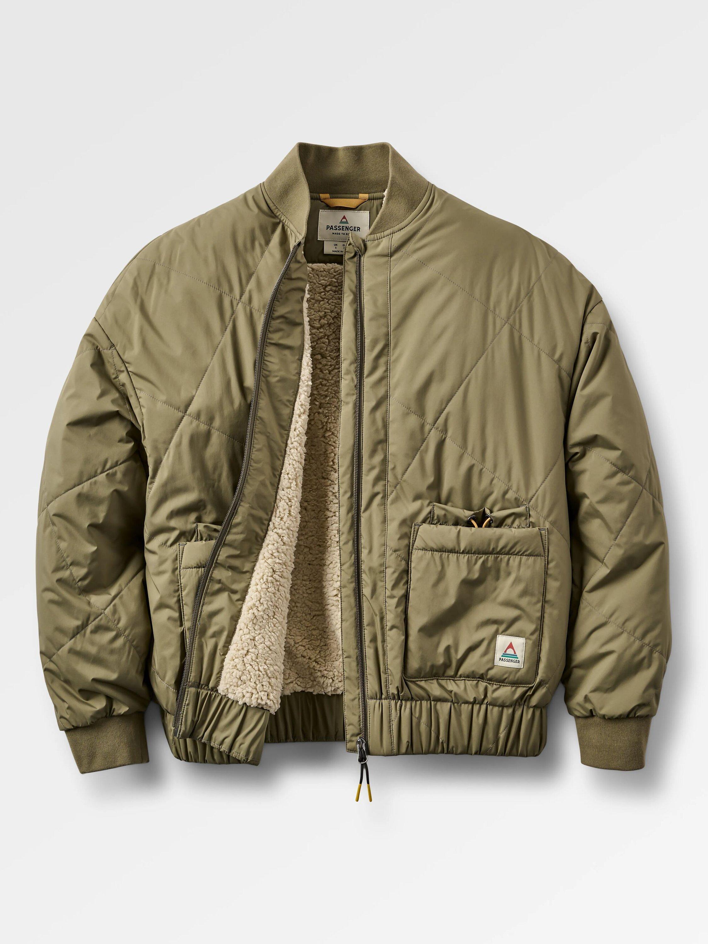 Product image 1 of 6, which shows Passenger Lucia Sherpa Lined Bomber Jacket, Green, XS