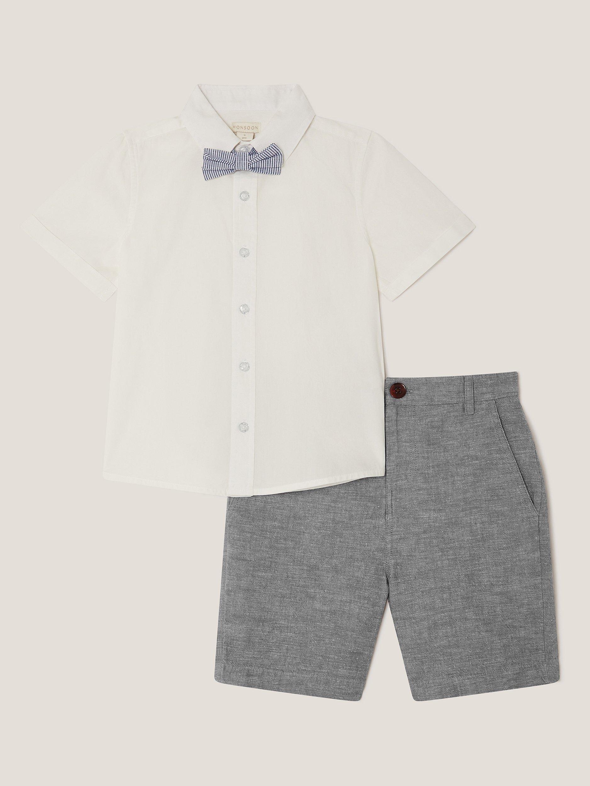 Product image 1 of 3, which shows Monsoon Kids' 3-Piece Shirt and Shorts Set, Grey, 18-24 months