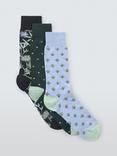 John Lewis Made in Italy Bee & Flower Cotton Mix Socks, Pack of 3, Green Multi