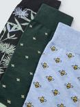 John Lewis Made in Italy Bee & Flower Cotton Mix Socks, Pack of 3, Green Multi