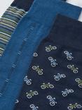 John Lewis Made in Italy Bicycle & Stripe Cotton Mix Socks, Pack of 3, Blue Multi