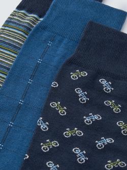 John Lewis Made in Italy Bicycle & Stripe Cotton Mix Socks, Pack of 3, Blue Multi - view 2, Blue Multi