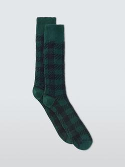John Lewis Cashmere Blend Check Socks, Bottle Green, Bottle Green