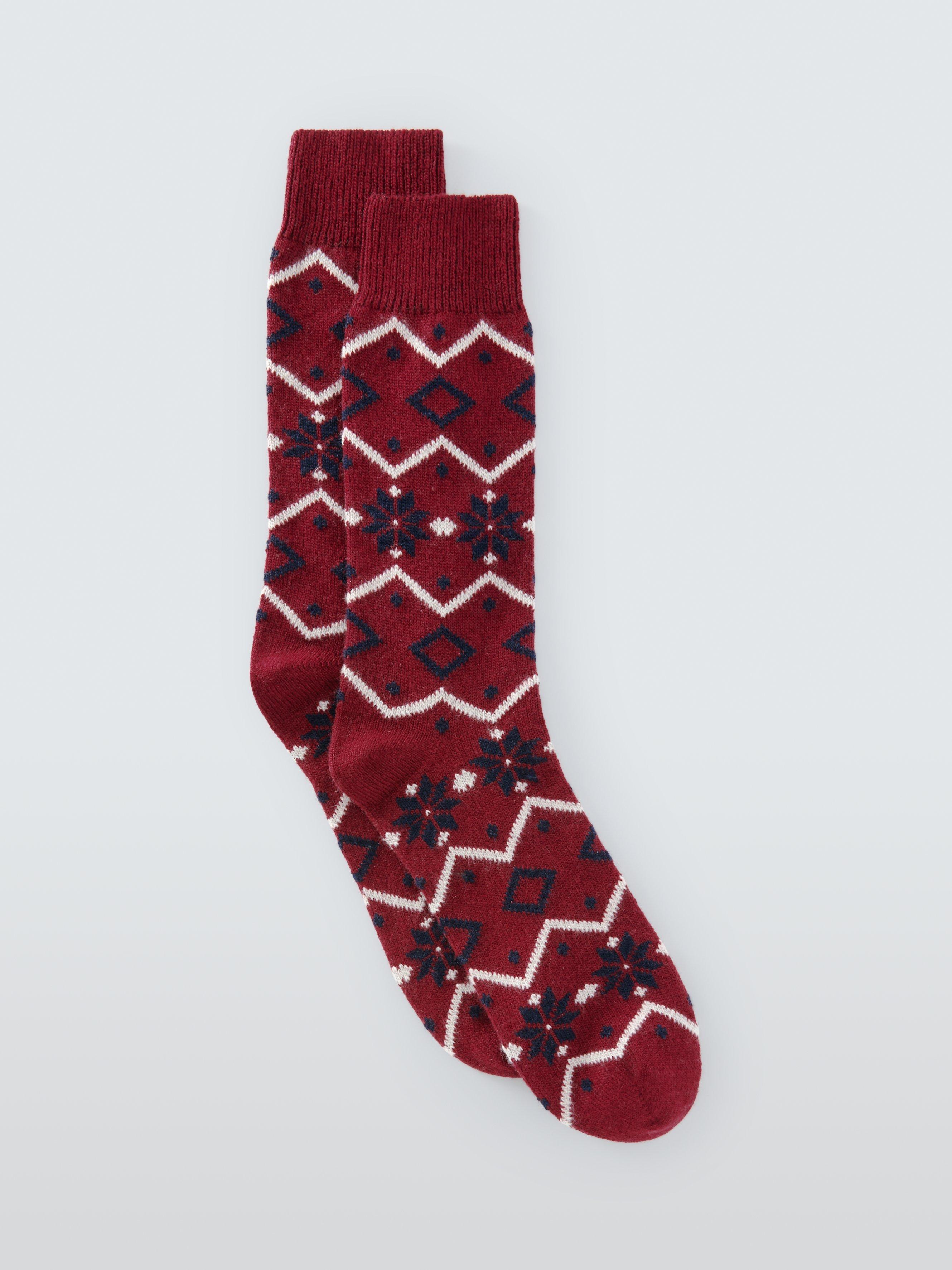 Product image 1 of 2, which shows John Lewis Cashmere Blend Fairisle Socks, Burgundy, S-M