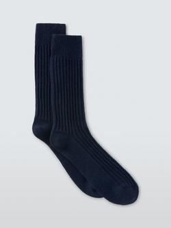 John Lewis Cashmere Blend Ribbed Socks, Navy, Navy
