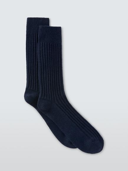 John Lewis Cashmere Blend Ribbed Socks, Navy, Navy