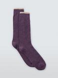 John Lewis Made in Italy Rib Knit Wool Silk Mix Socks, Purple