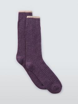 John Lewis Made in Italy Rib Knit Wool Silk Mix Socks, Purple, Purple
