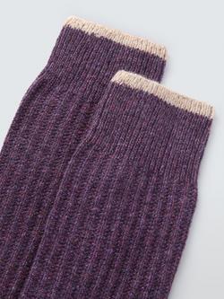 John Lewis Made in Italy Rib Knit Wool Silk Mix Socks, Purple - view 2, Purple