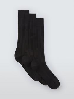 John Lewis Made in Italy Longer Leg Cotton Mix Socks, Black, Black