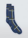 John Lewis Made in Italy Check Stripe Wool Cotton Silk Mix Socks, Blue Multi