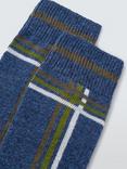 John Lewis Made in Italy Check Stripe Wool Cotton Silk Mix Socks, Blue Multi