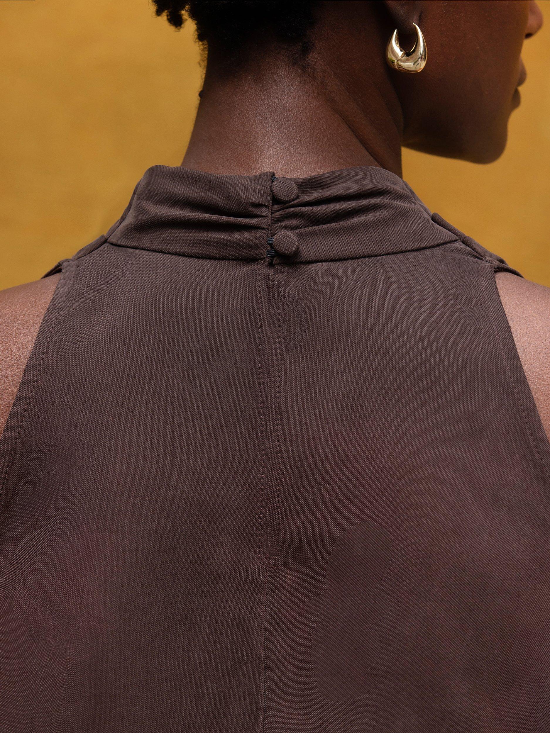 Product image 4 of 6, which shows Ro&Zo Cowl Neck Drape Top, Brown, 6
