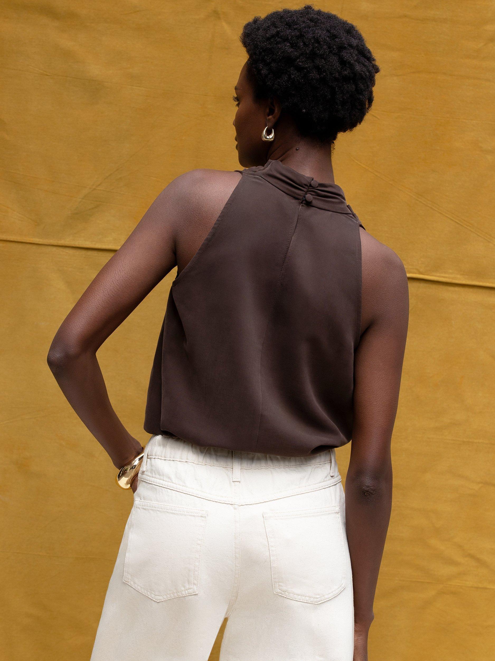 Product image 6 of 6, which shows Ro&Zo Cowl Neck Drape Top, Brown, 6