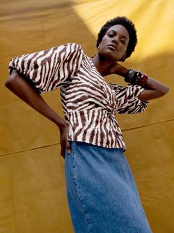 Ro&Zo Cotton Zebra Print Twist Front Top, Brown