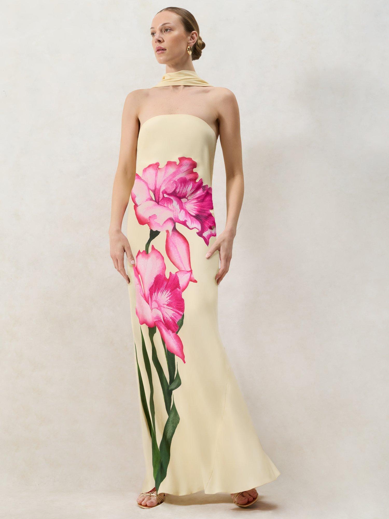 Product image 1 of 8, which shows Ro&Zo Aurora Floral Bandeau Dress, Yellow, 6