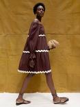Ro&Zo Ric Rac Trim Tiered Bardot Dress, Brown