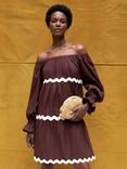 Ro&Zo Ric Rac Trim Tiered Bardot Dress, Brown
