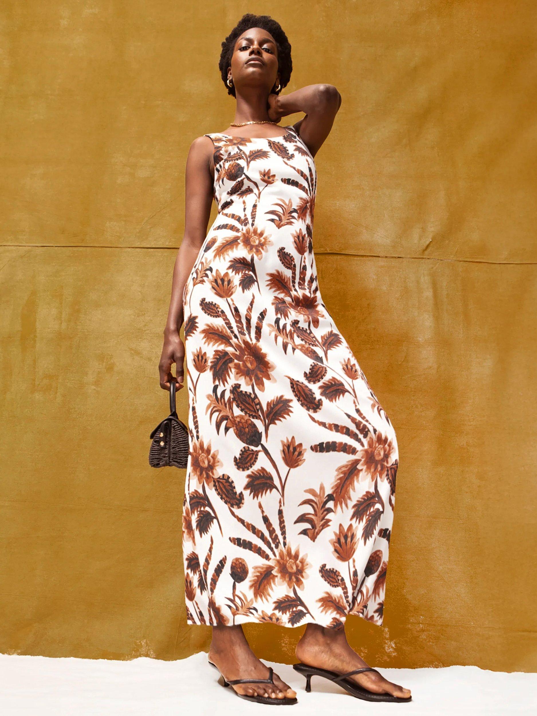 Product image 1 of 5, which shows Ro&Zo Tropical Floral Maxi Dress, Brown, 6