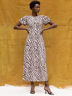 Ro&Zo Zebra Print Puff Sleeve Dress, Brown, Brown