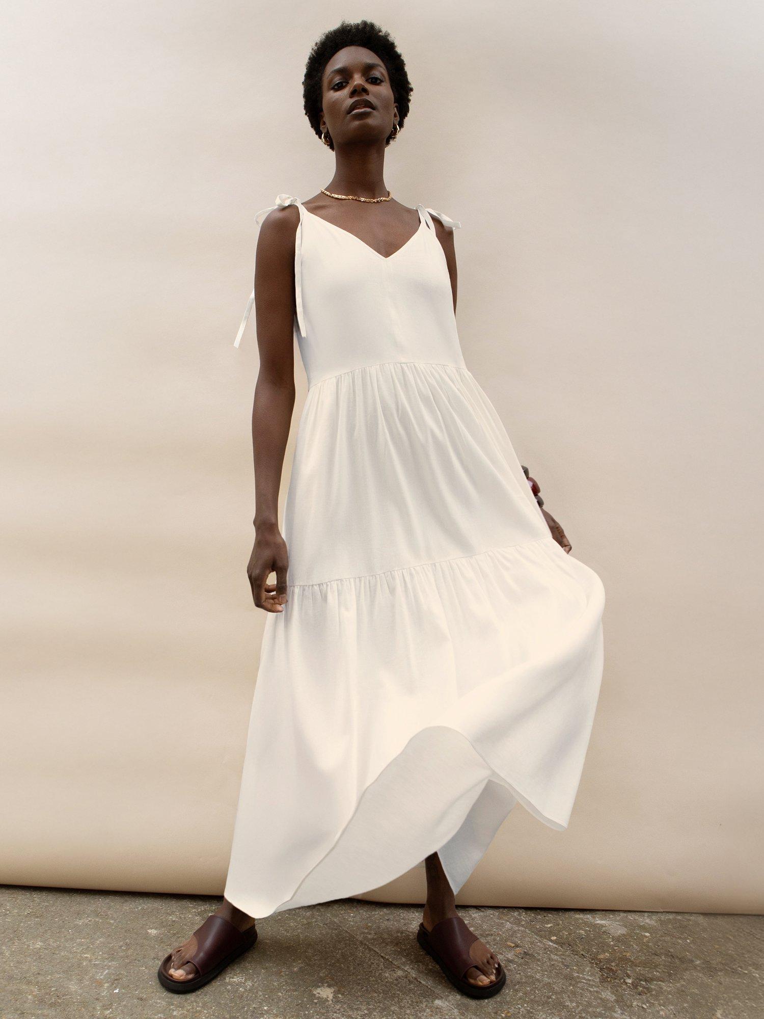 Ro&Zo Tie Strap Tiered Maxi Dress, Natural