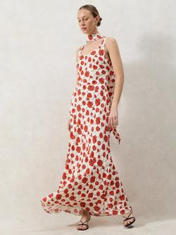 Ro&Zo Ella Poppy Print Tie Detail Maxi Dress, Red, Red