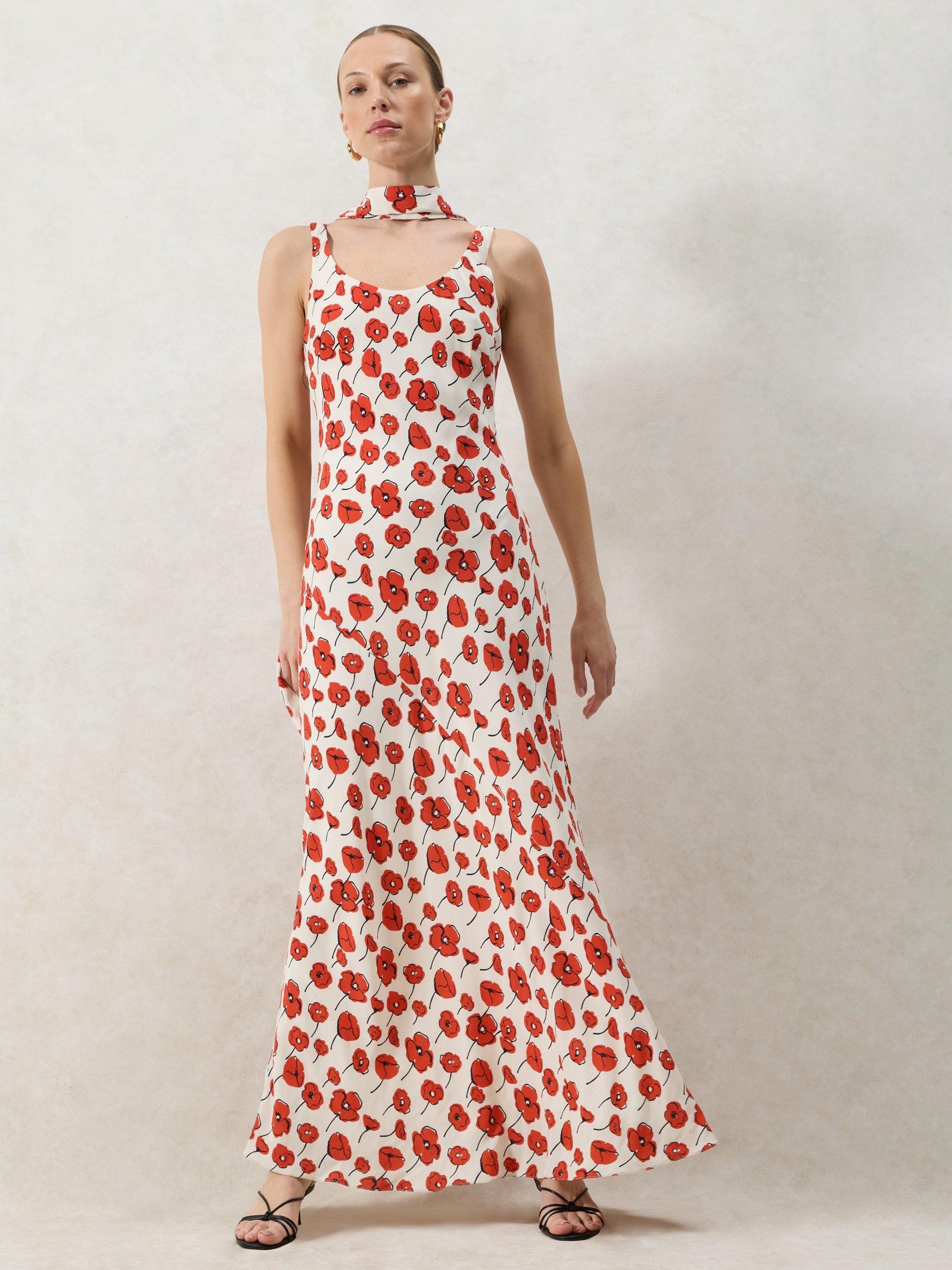 Product image 5 of 7, which shows Ro&Zo Ella Poppy Print Tie Detail Maxi Dress, Red, 6