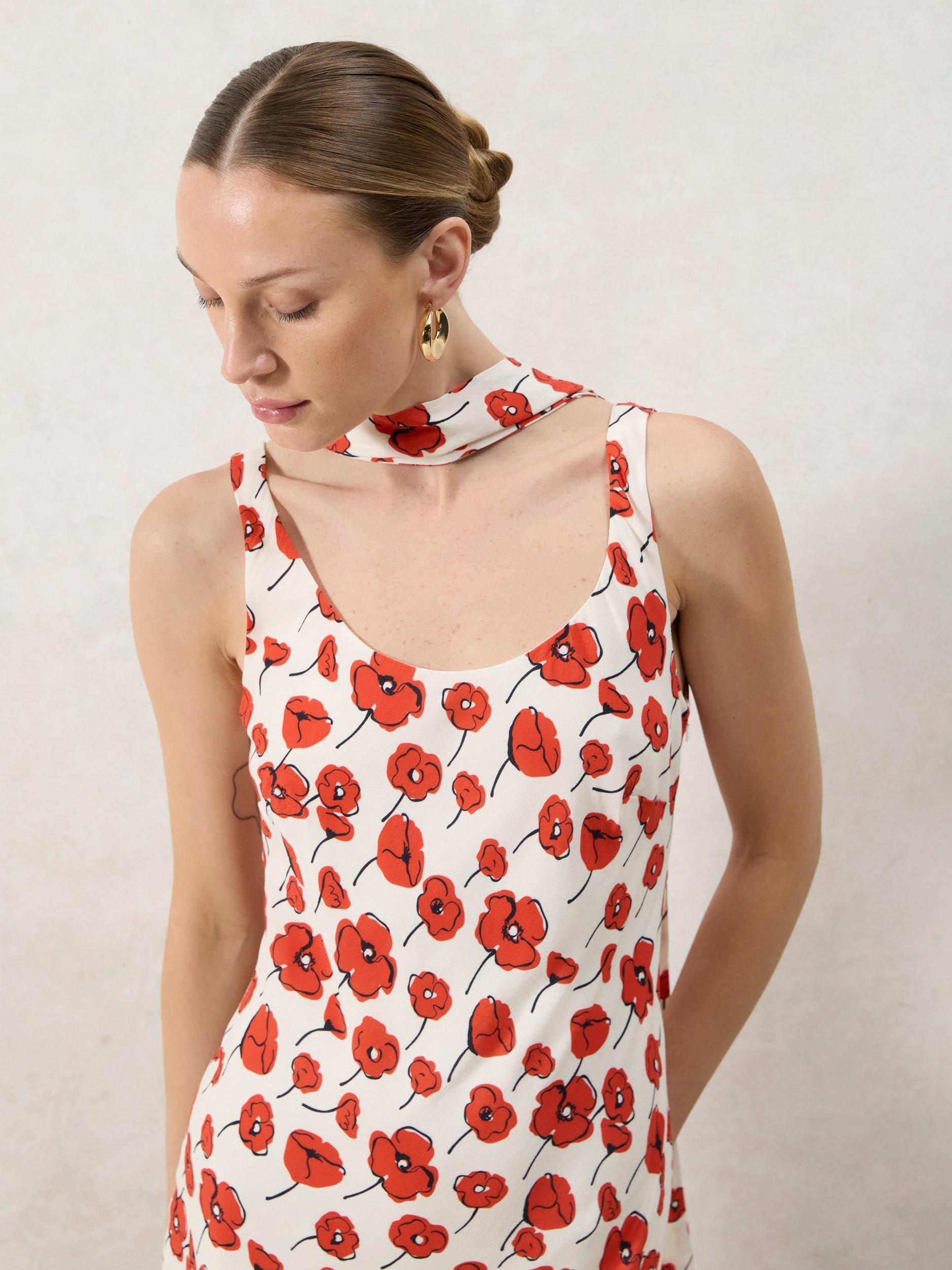 Product image 6 of 7, which shows Ro&Zo Ella Poppy Print Tie Detail Maxi Dress, Red, 6