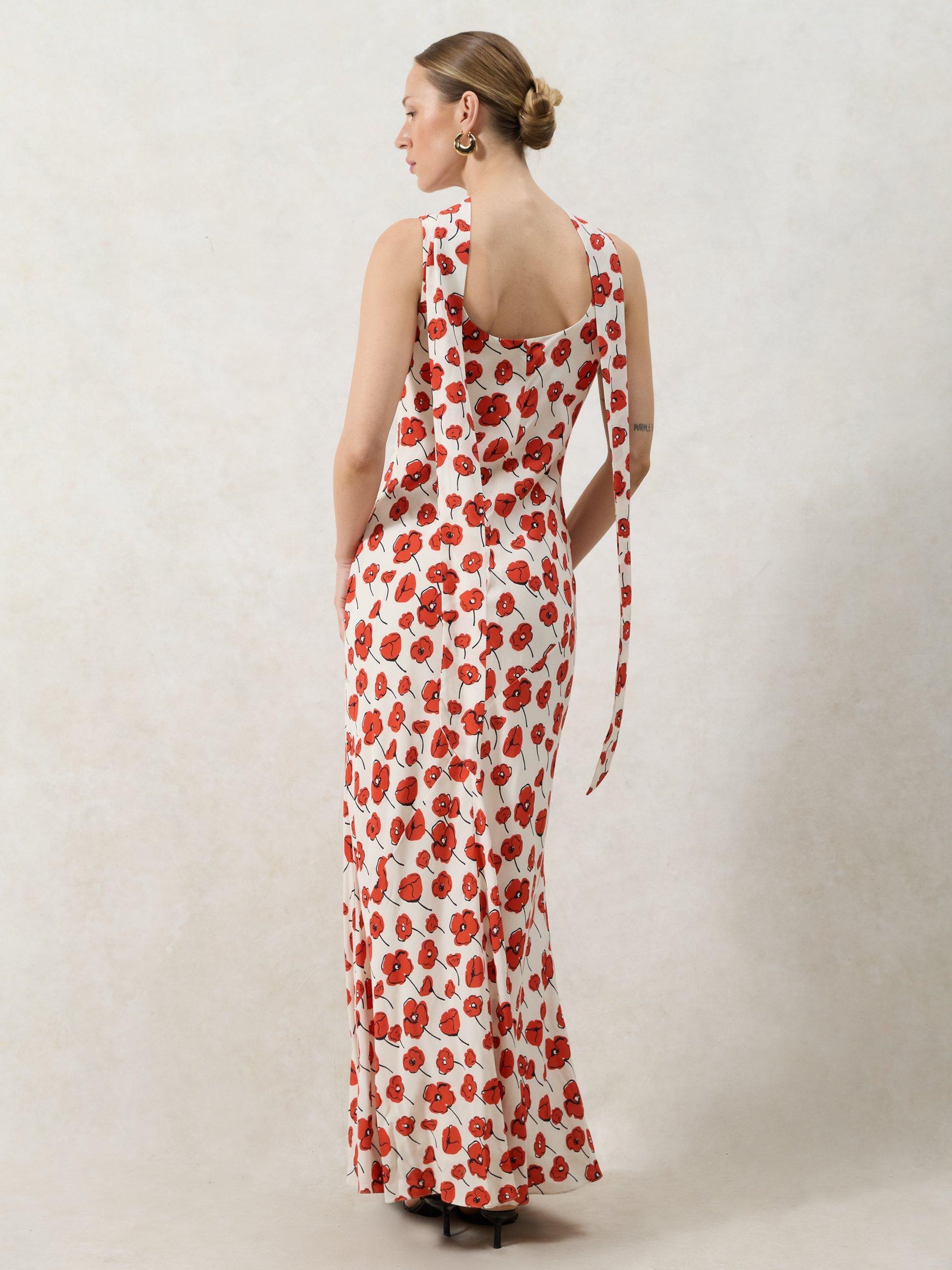 Product image 7 of 7, which shows Ro&Zo Ella Poppy Print Tie Detail Maxi Dress, Red, 6