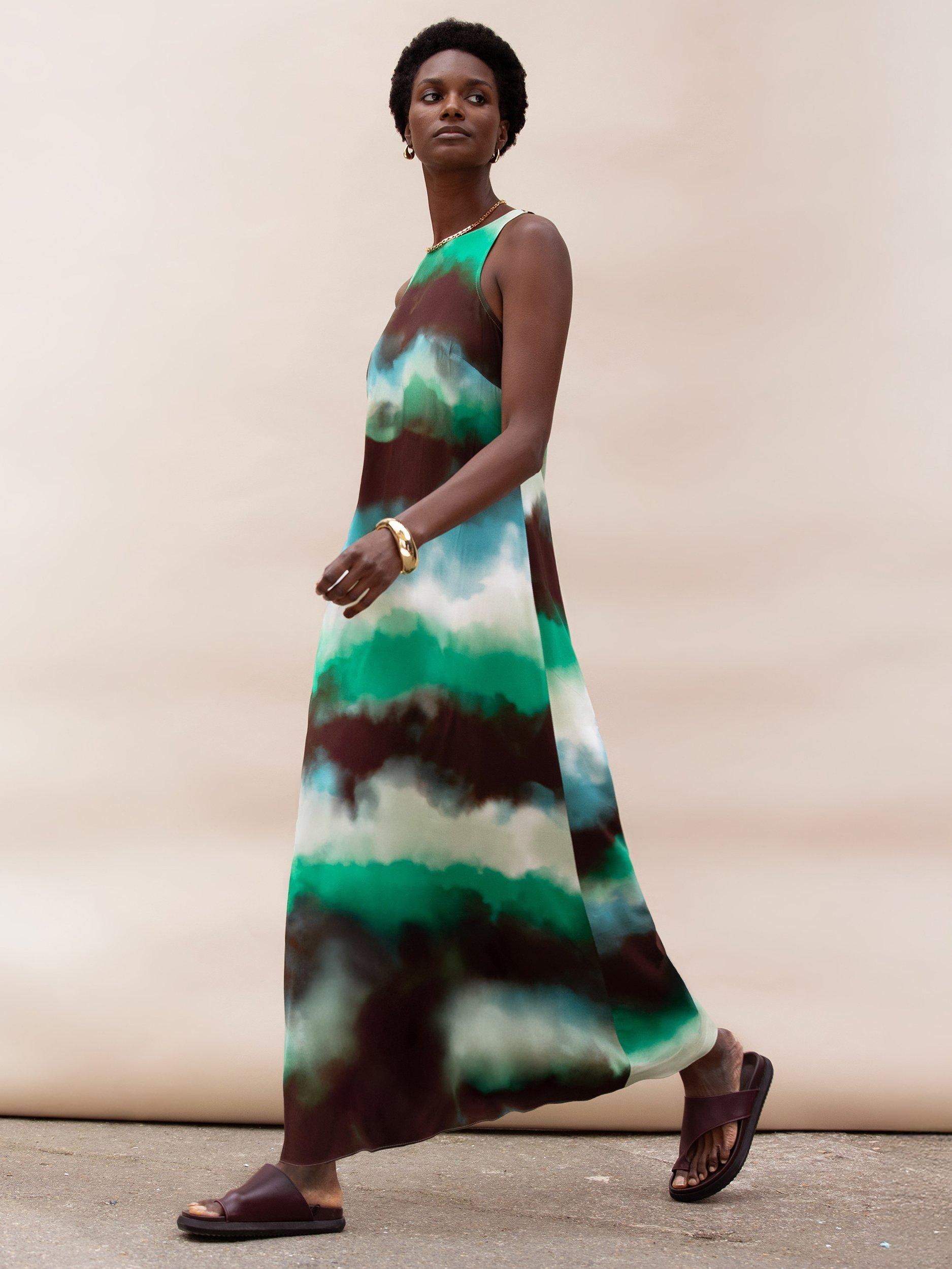 Product image 2 of 5, which shows Ro&Zo Watercolour Tie Dye Maxi Dress, Green/Multi, 6