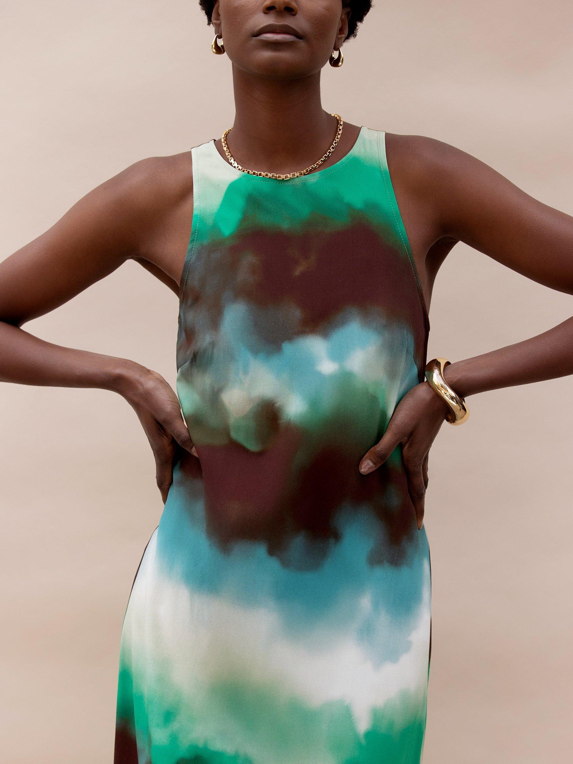 Product image 3 of 5, which shows Ro&Zo Watercolour Tie Dye Maxi Dress, Green/Multi, 6