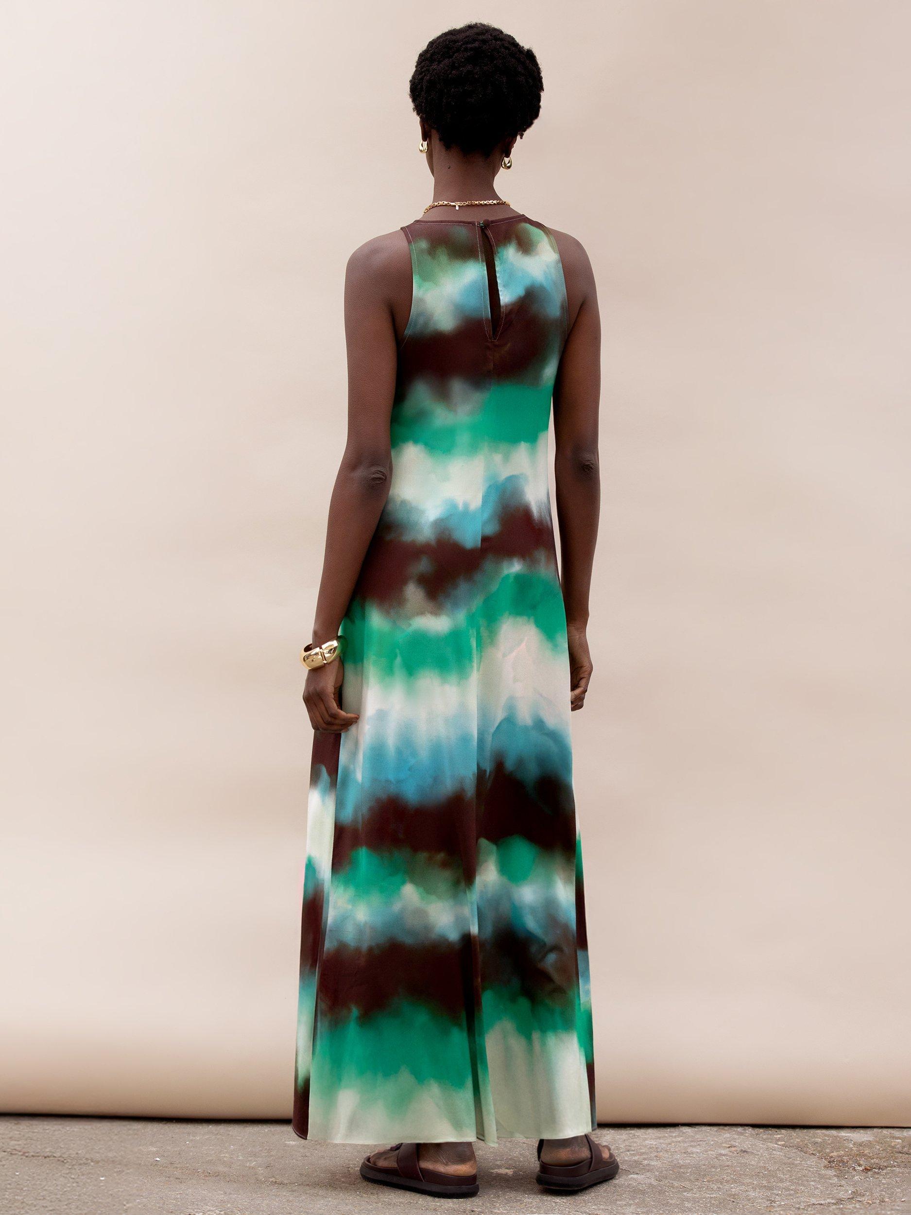 Product image 5 of 5, which shows Ro&Zo Watercolour Tie Dye Maxi Dress, Green/Multi, 6
