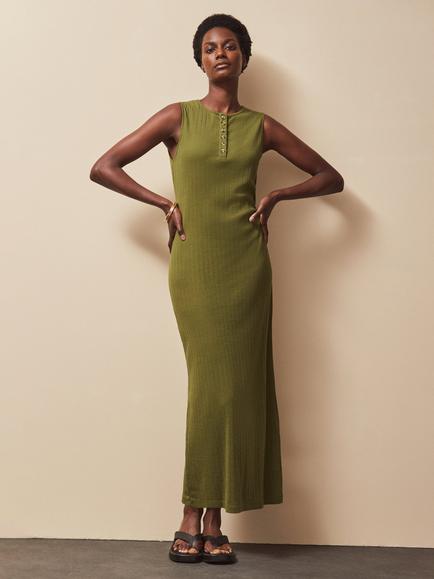 Ro&Zo Ribbed Sleeveless Column Dress, Green, Green