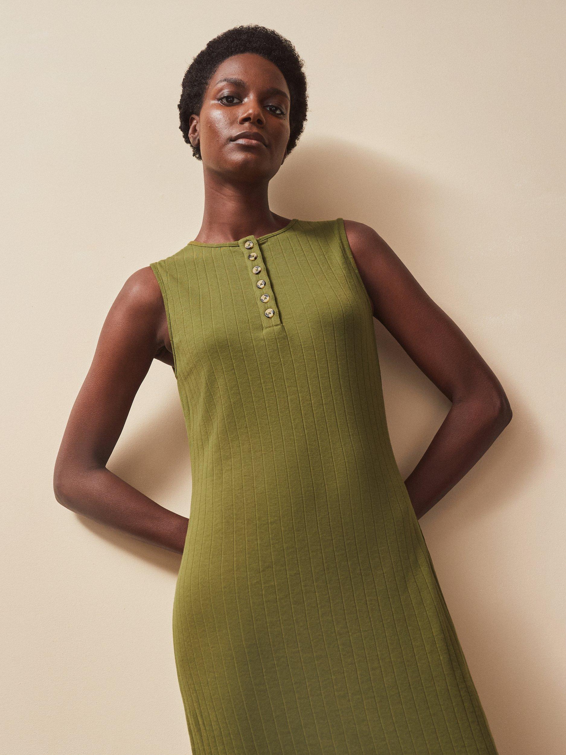 Product image 2 of 4, which shows Ro&Zo Ribbed Sleeveless Column Dress, Green, XS