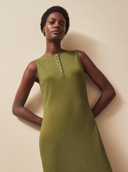 Ro&Zo Ribbed Sleeveless Column Dress, Green - view 2, Green