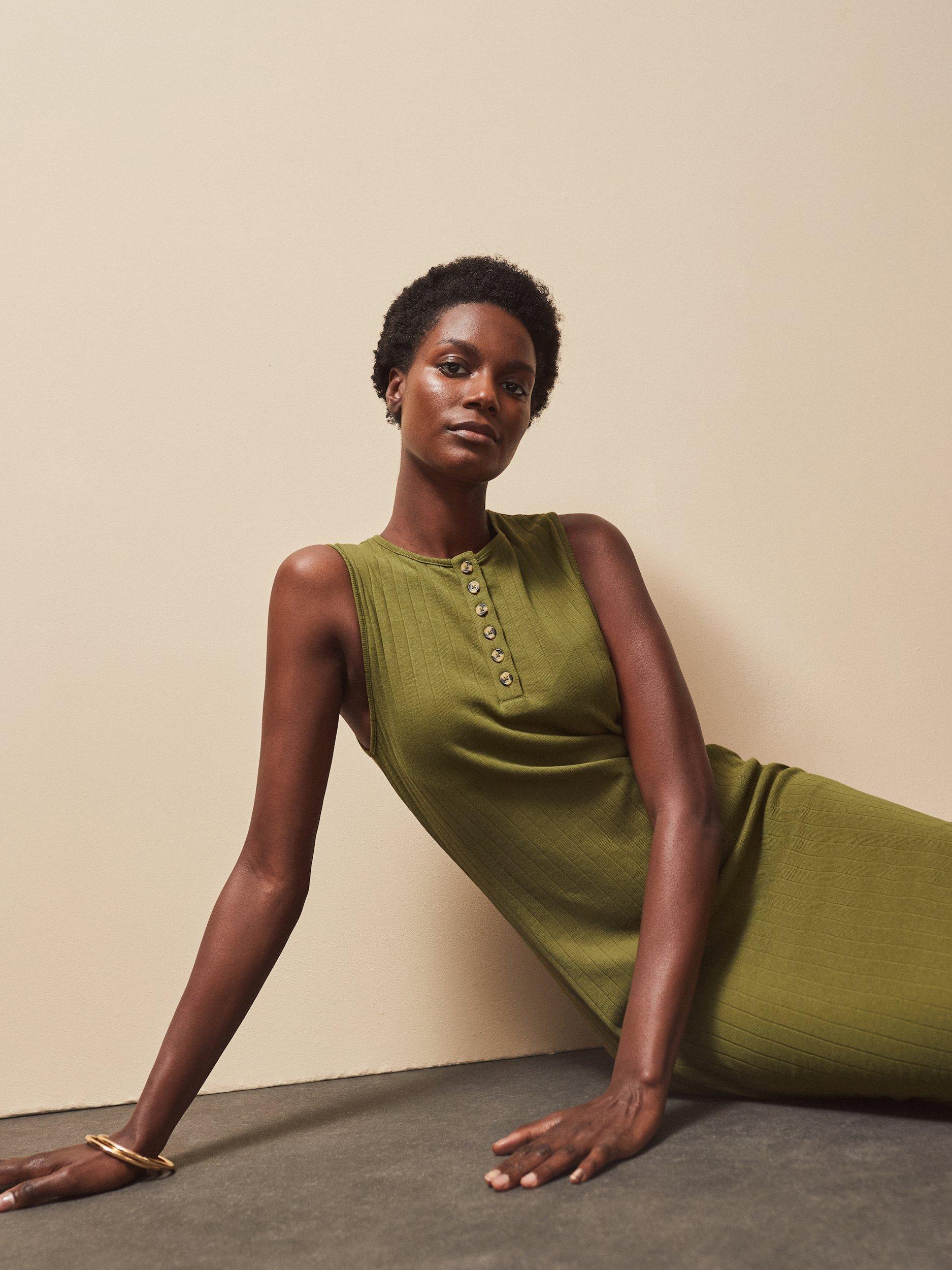 Product image 3 of 4, which shows Ro&Zo Ribbed Sleeveless Column Dress, Green, XS