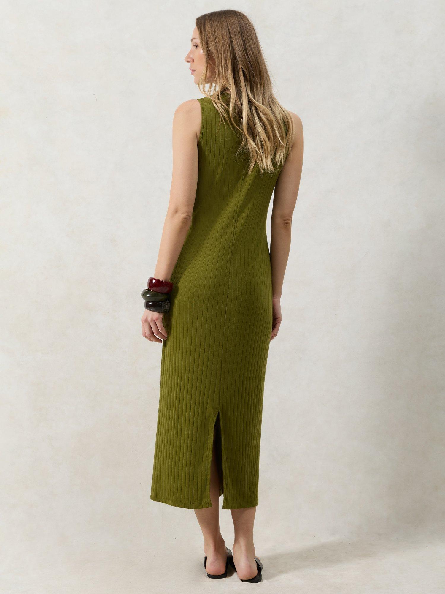 Product image 4 of 4, which shows Ro&Zo Ribbed Sleeveless Column Dress, Green, XS