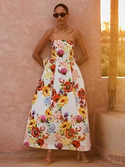 Ro&Zo Petite Annie Garden Floral Bow Detail Dress, White - view 2, White