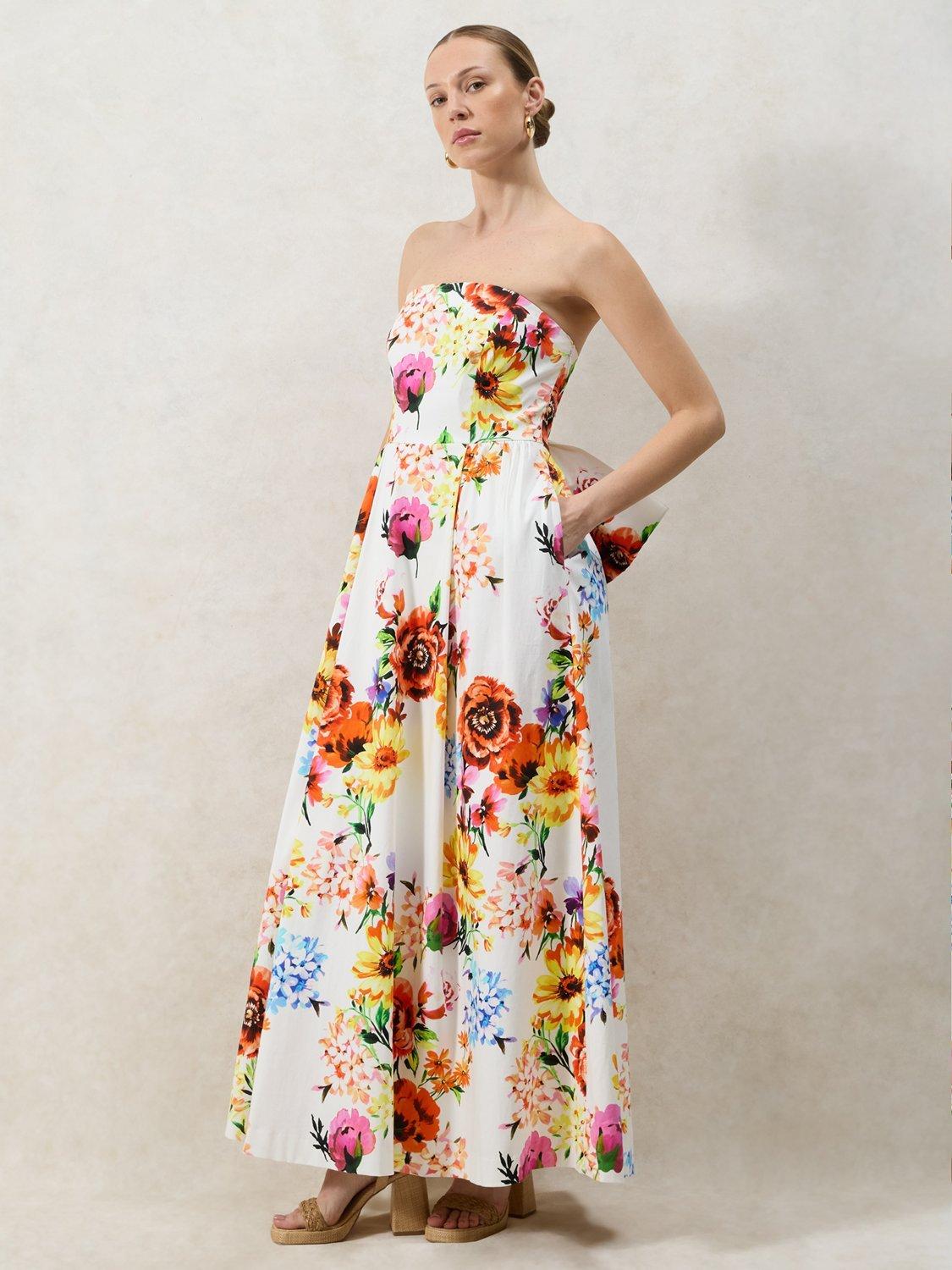 Product image 3 of 6, which shows Ro&Zo Petite Annie Garden Floral Bow Detail Dress, White, 12Pt