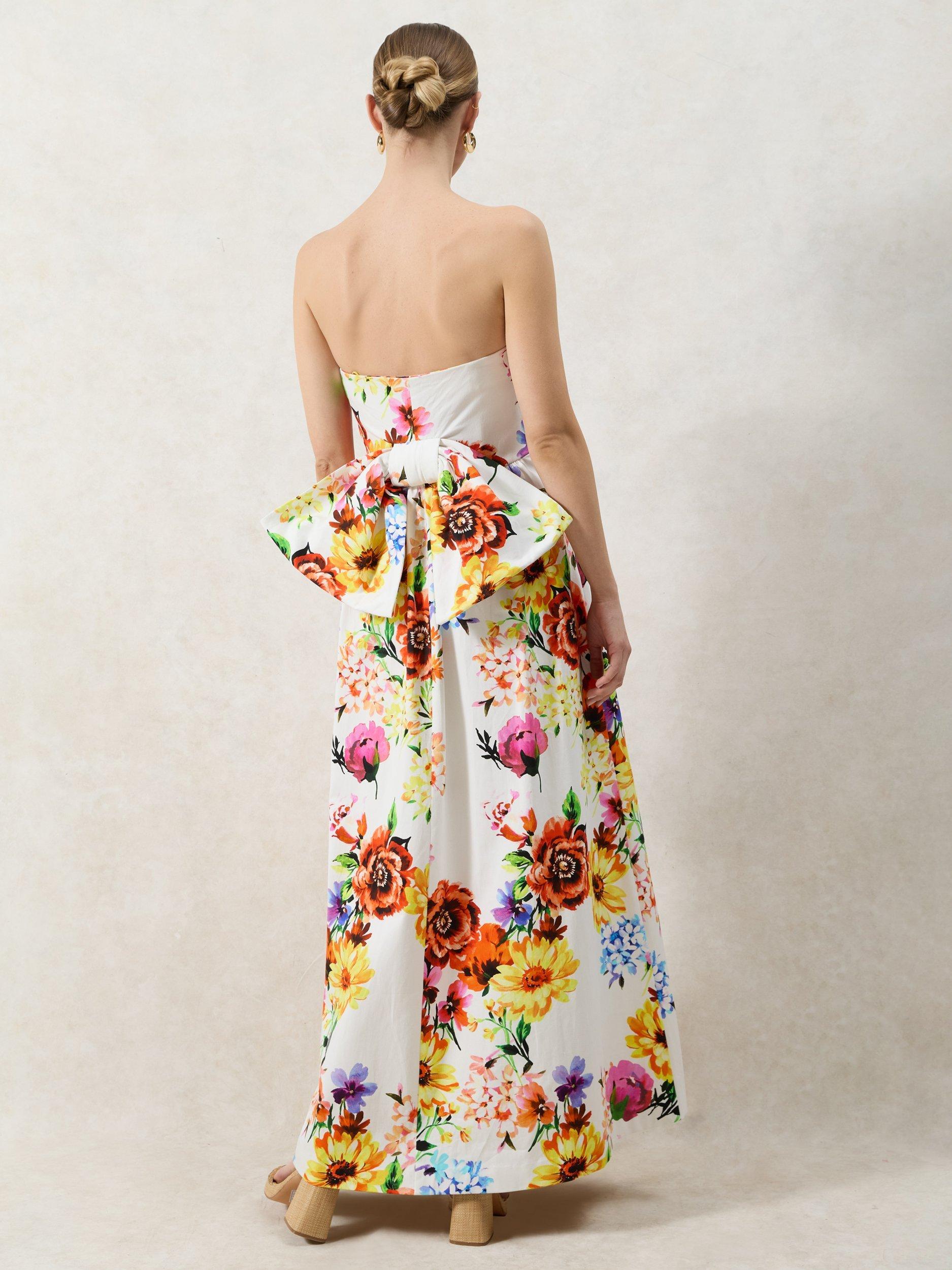Product image 6 of 6, which shows Ro&Zo Petite Annie Garden Floral Bow Detail Dress, White, 12Pt