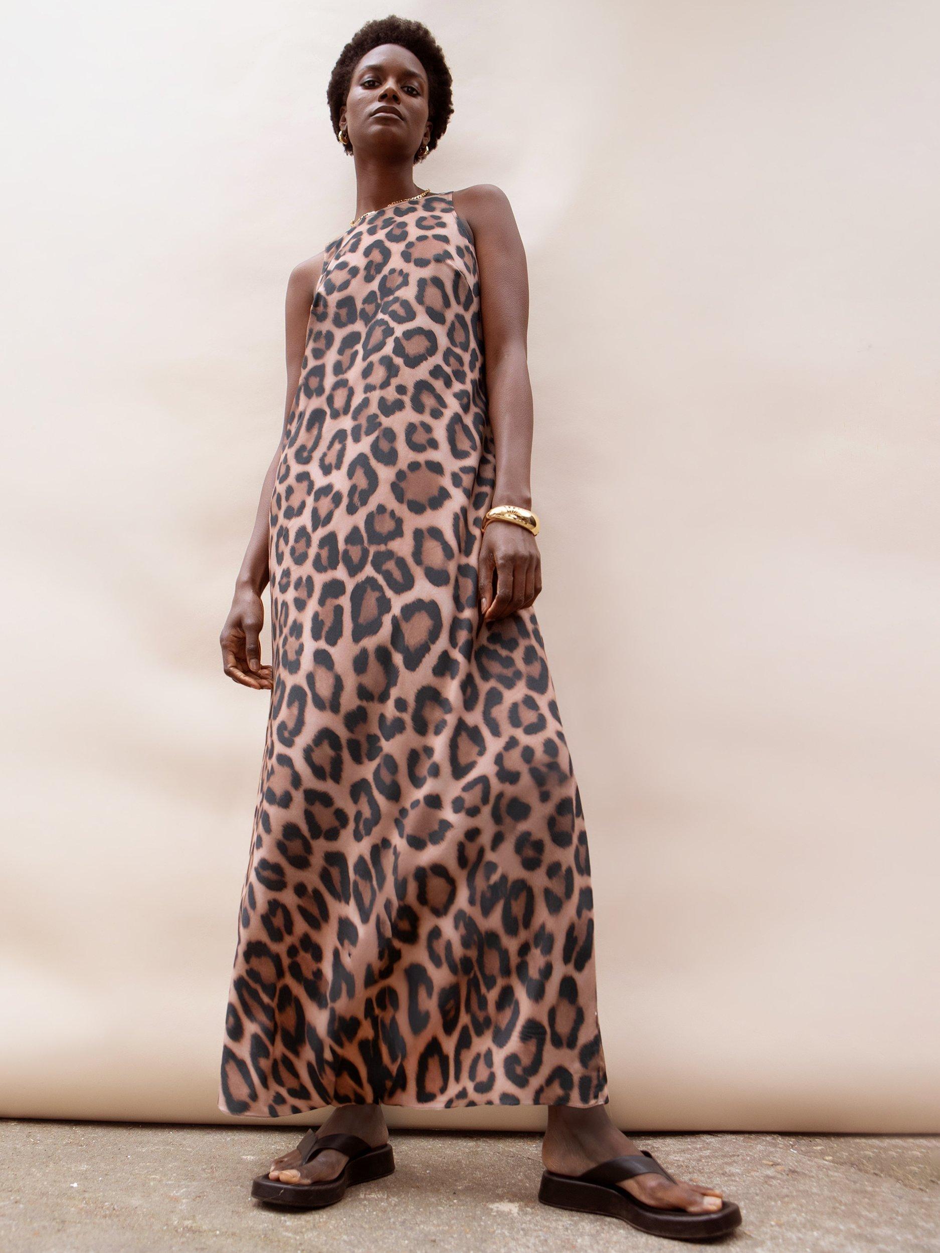 Product image 1 of 5, which shows Ro&Zo Petite Leopard Print Sleeveless Midi Dress, Brown, 6Pt