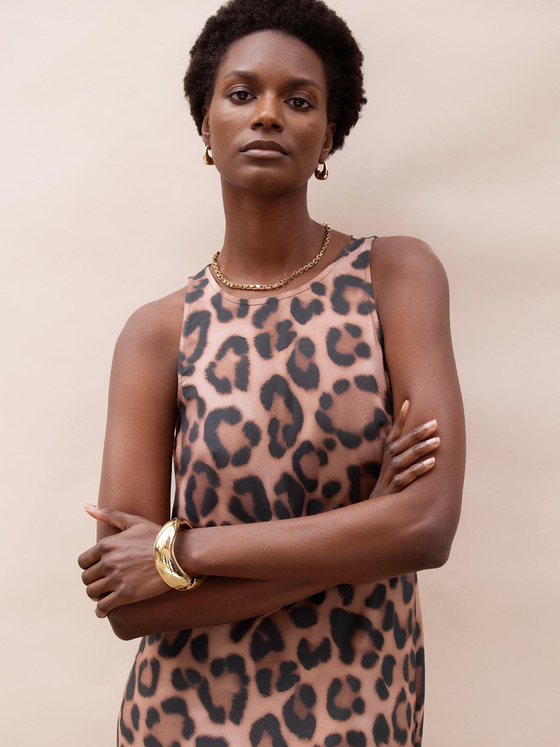 Product image 3 of 5, which shows Ro&Zo Petite Leopard Print Sleeveless Midi Dress, Brown, 6Pt