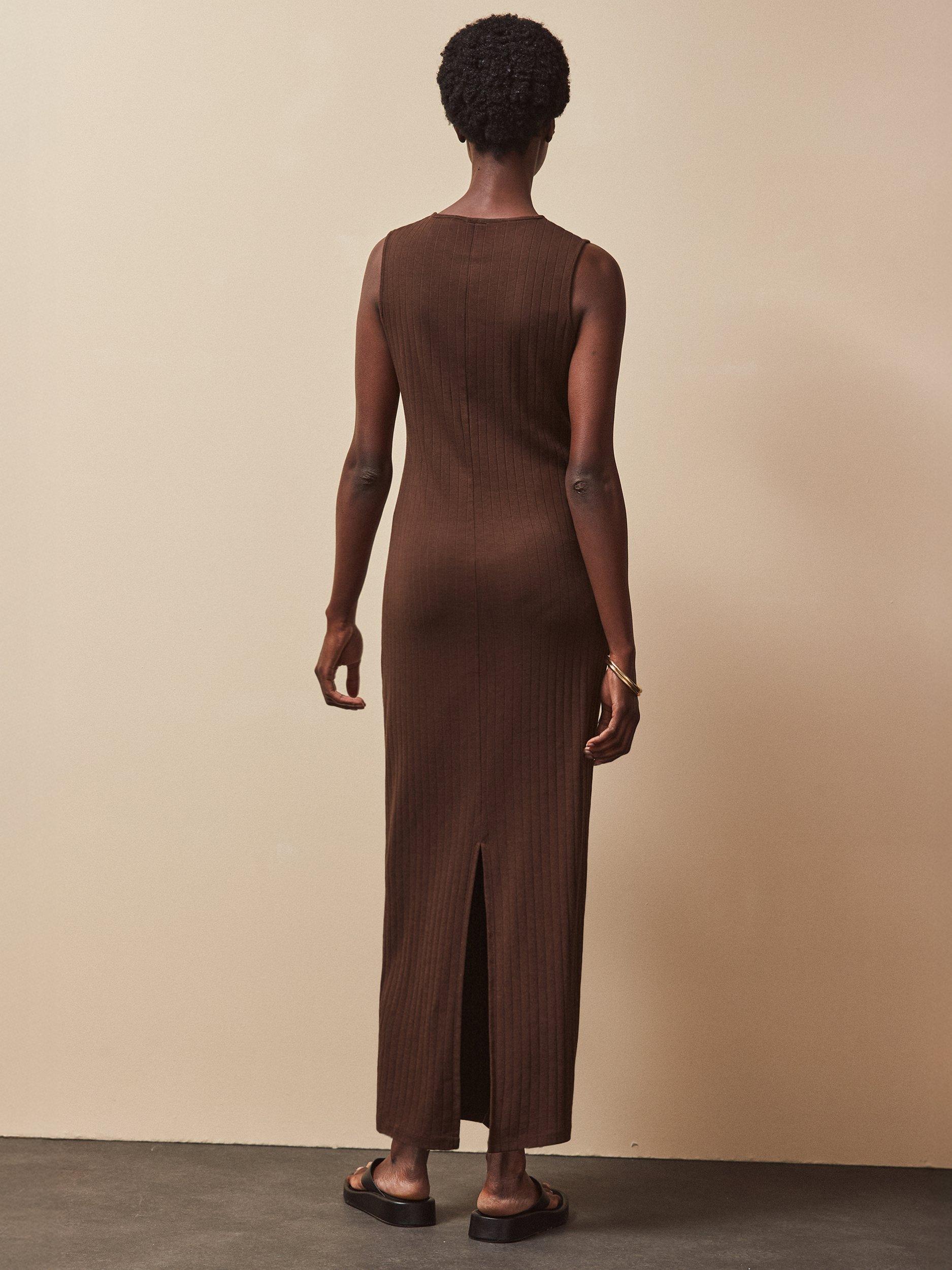 Product image 4 of 5, which shows Ro&Zo Petite Ribbed Sleeveless Midi Dress, Brown, L Petite